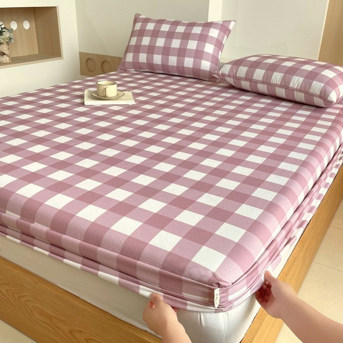 （总）欧妮家纺 2025新款全棉老粗布单床笠-床垫套纯棉空调凉席子床笠三件套-格纹系列