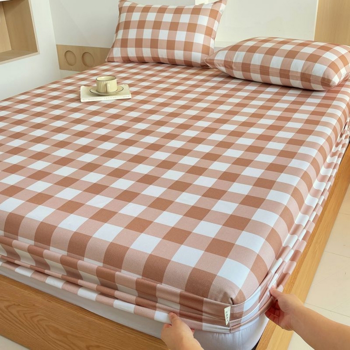 91家纺网 家纺一手货源 找家纺 （总）欧妮家纺 2025新款全棉老粗布单床笠-床垫套纯棉空调凉席子床笠三件套-格纹系列