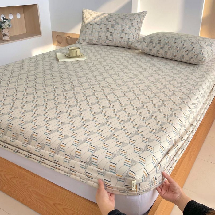 91家纺网 家纺一手货源 找家纺 （总）欧妮家纺 2025新款全棉老粗布单床笠-床垫套纯棉空调凉席子床笠三件套-格纹系列