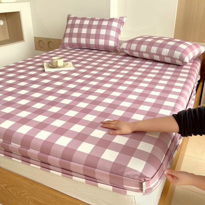 91家纺网 家纺一手货源 找家纺 （总）欧妮家纺 2025新款全棉老粗布单床笠-床垫套纯棉空调凉席子床笠三件套-格纹系列