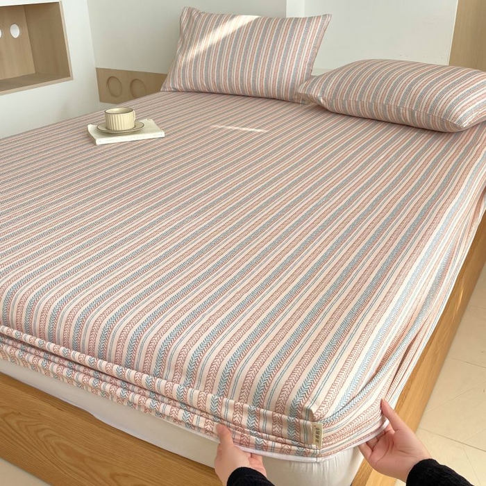 91家纺网 家纺一手货源 找家纺 （总）欧妮家纺 2025新款全棉老粗布单床笠-床垫套纯棉空调凉席子床笠三件套-格纹系列