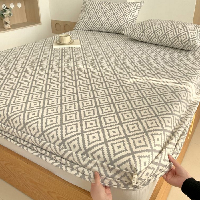 91家纺网 家纺一手货源 找家纺 （总）欧妮家纺 2025新款全棉老粗布单床笠-床垫套纯棉空调凉席子床笠三件套-格纹系列