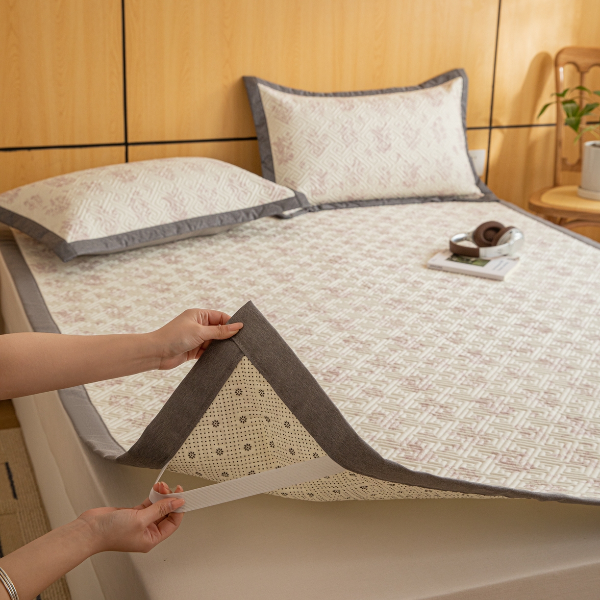 91家纺网 家纺一手货源 找家纺 （总）女子家纺 2026新款宽边全棉纯棉老粗布绗缝夏季凉席席子