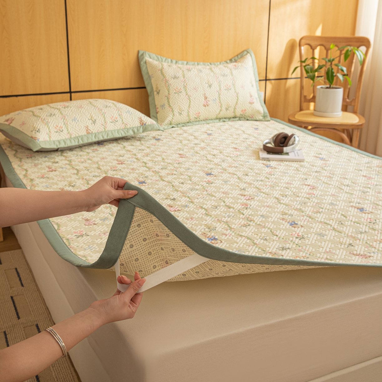 91家纺网 家纺一手货源 找家纺 （总）女子家纺 2026新款宽边全棉纯棉老粗布绗缝夏季凉席席子