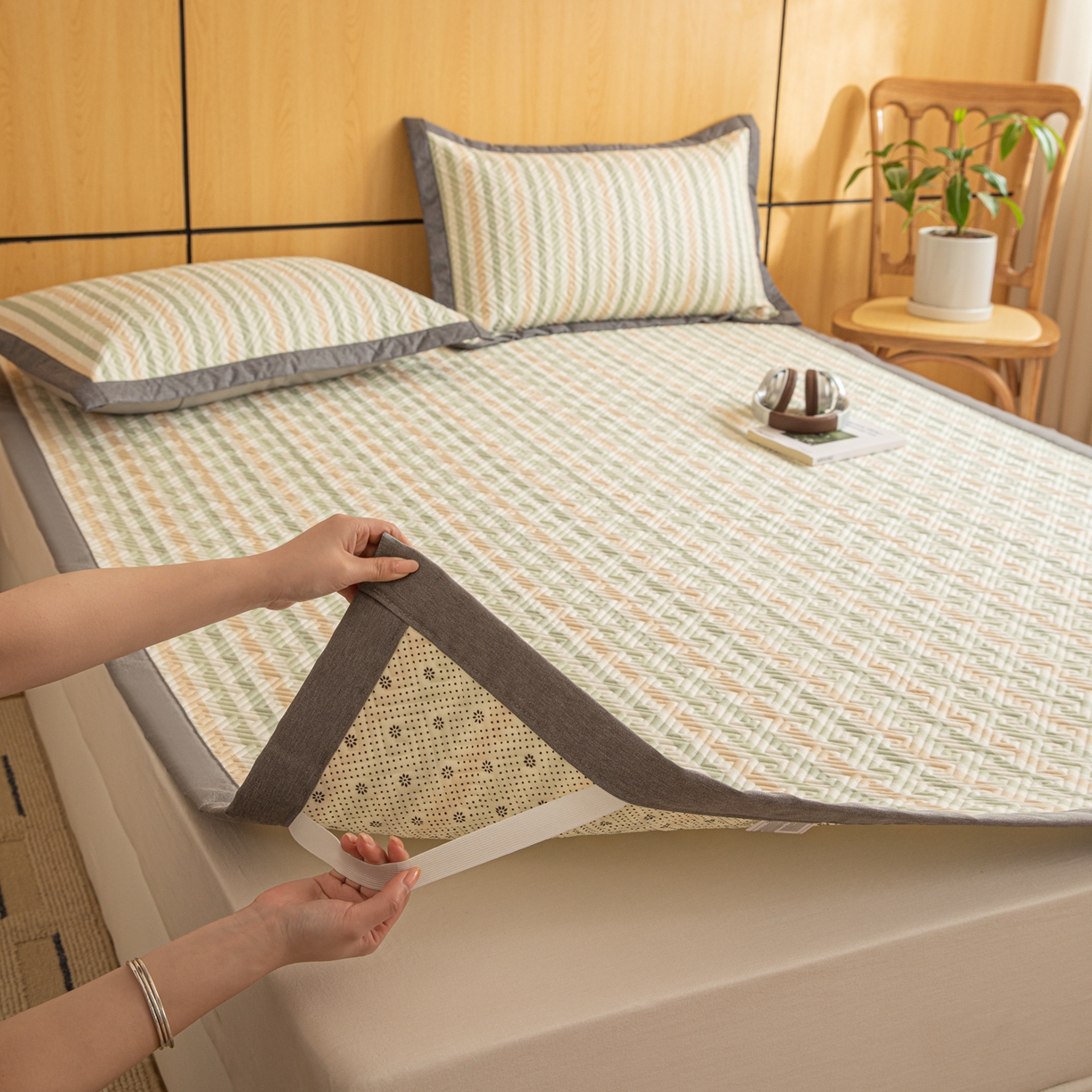 91家纺网 家纺一手货源 找家纺 （总）女子家纺 2026新款宽边全棉纯棉老粗布绗缝夏季凉席席子