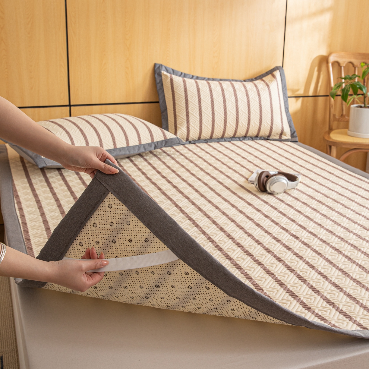 91家纺网 家纺一手货源 找家纺 （总）女子家纺 2026新款宽边全棉纯棉老粗布绗缝夏季凉席席子