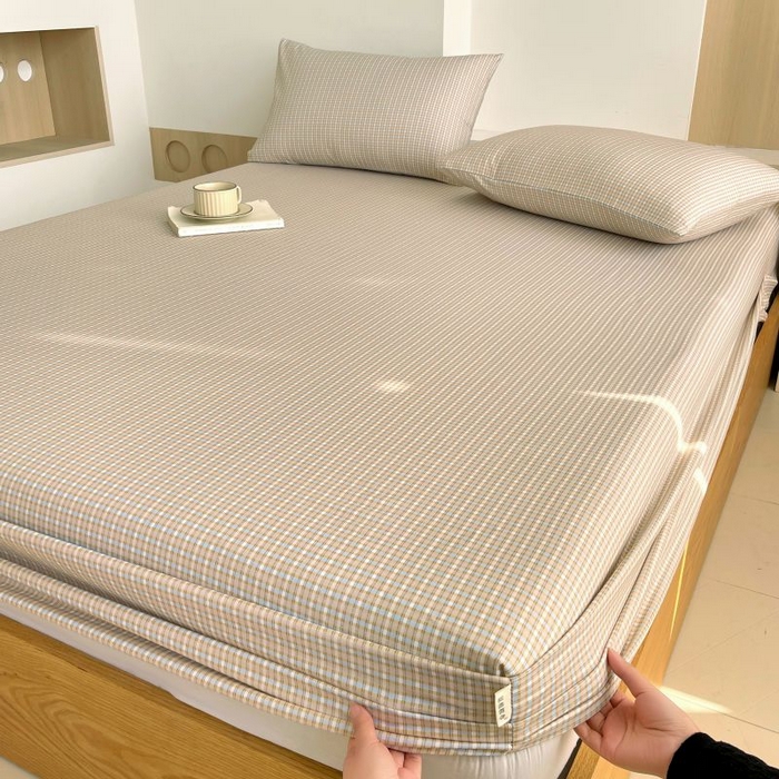 91家纺网 家纺一手货源 找家纺 （总）欧妮家纺 2025新款全棉老粗布单床笠-床垫套纯棉空调凉席子床笠三件套-格纹系列
