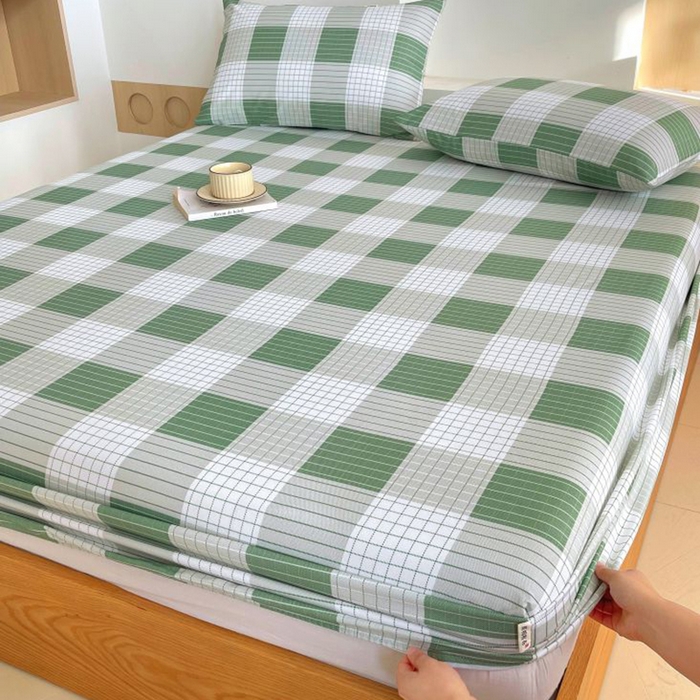 91家纺网 家纺一手货源 找家纺 （总）欧妮家纺 2025新款全棉老粗布单床笠-床垫套纯棉空调凉席子床笠三件套-格纹系列