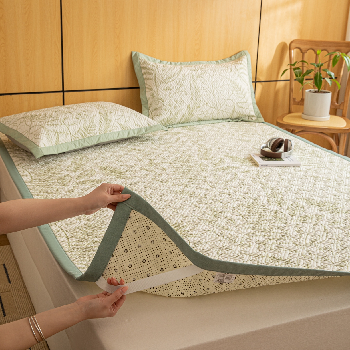 91家纺网 家纺一手货源 找家纺 （总）女子家纺 2026新款宽边全棉纯棉老粗布绗缝夏季凉席席子