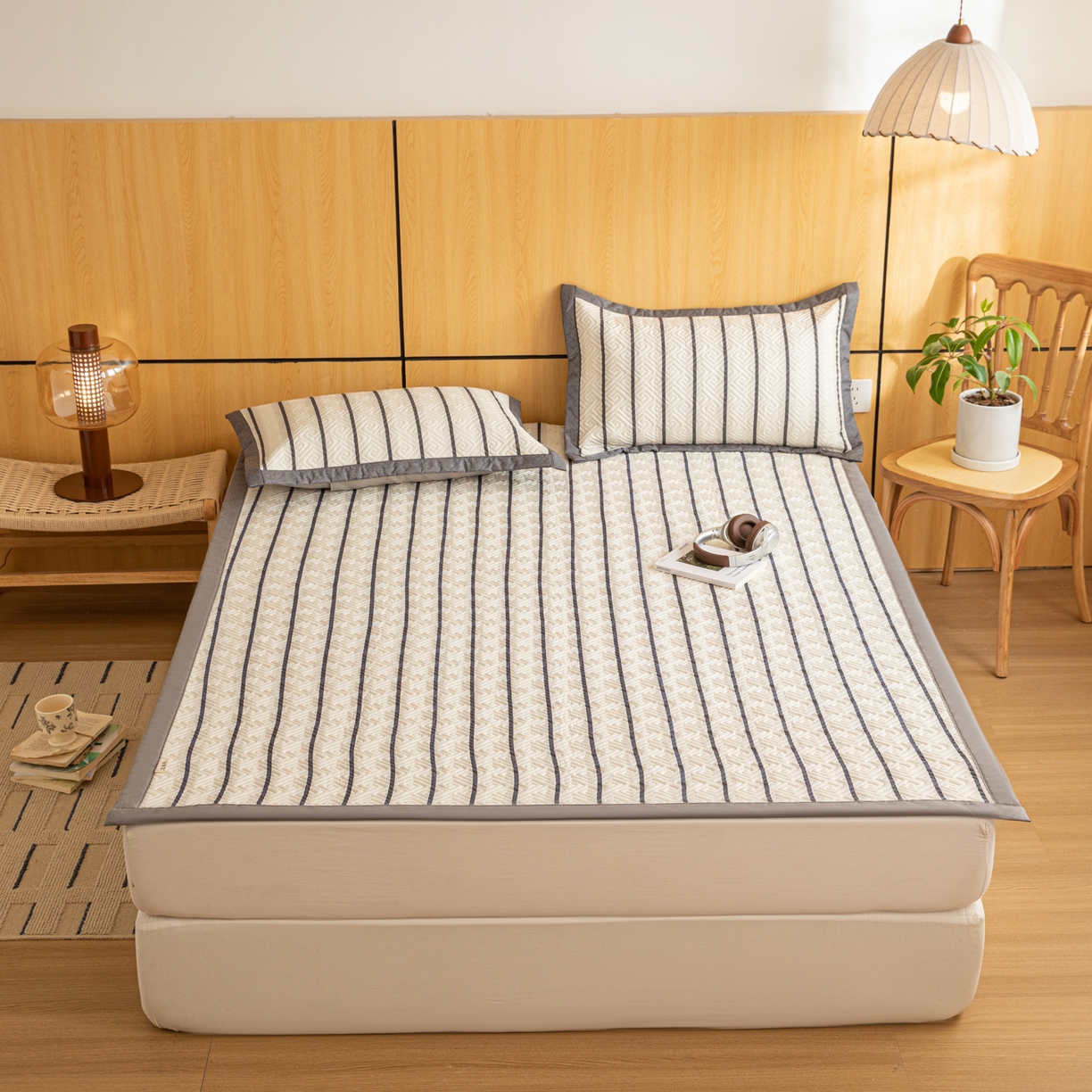 91家纺网 家纺一手货源 找家纺 （总）女子家纺 2026新款宽边全棉纯棉老粗布绗缝夏季凉席席子