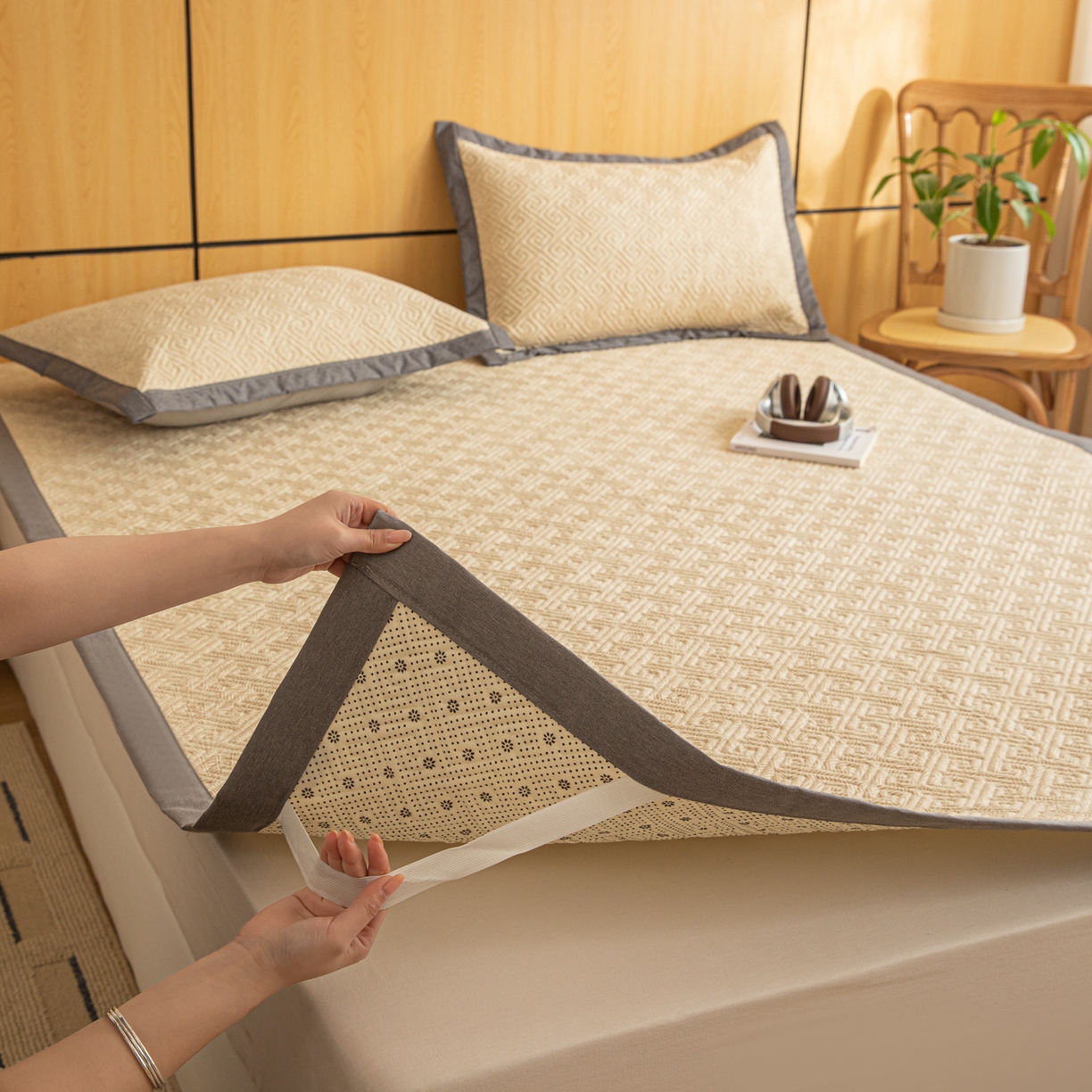 91家纺网 家纺一手货源 找家纺 （总）女子家纺 2026新款宽边全棉纯棉老粗布绗缝夏季凉席席子