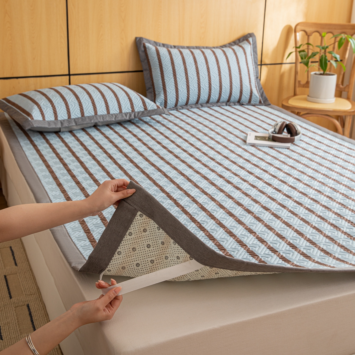 91家纺网 家纺一手货源 找家纺 （总）女子家纺 2026新款宽边全棉纯棉老粗布绗缝夏季凉席席子