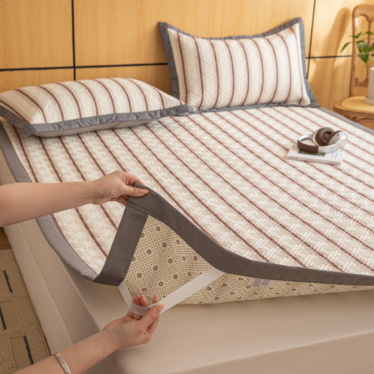 91家纺网 家纺一手货源 找家纺 （总）女子家纺 2026新款宽边全棉纯棉老粗布绗缝夏季凉席席子