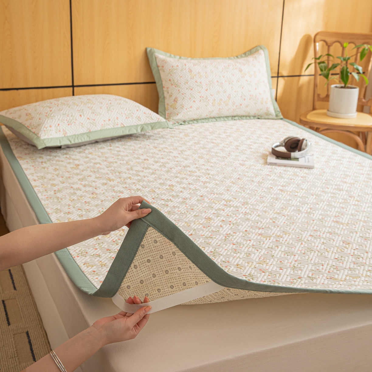 女子家纺 2026新款宽边全棉纯棉老粗布绗缝夏季凉席席子 绿萝鸭鸭