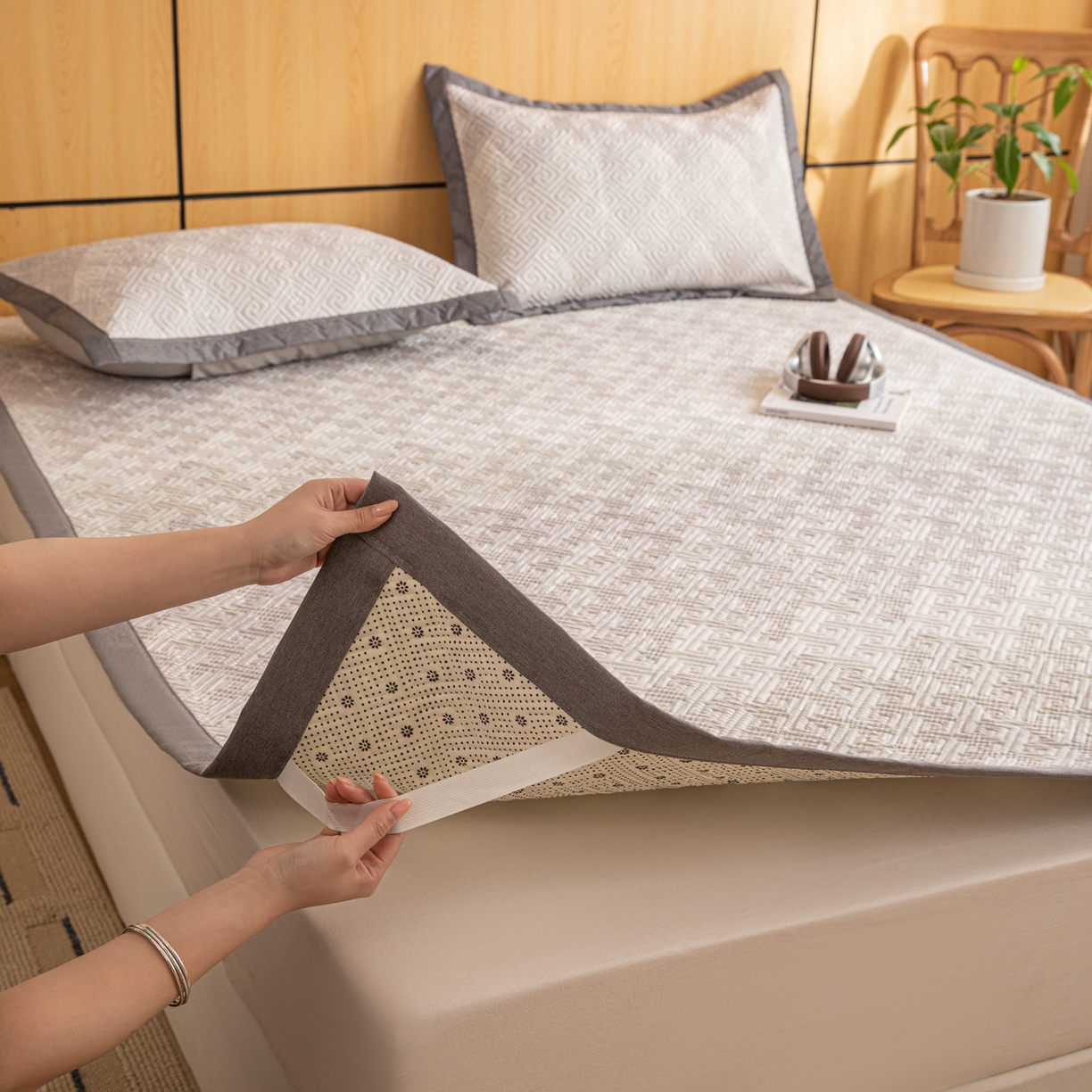 女子家纺 2026新款宽边全棉纯棉老粗布绗缝夏季凉席席子 肌理灰