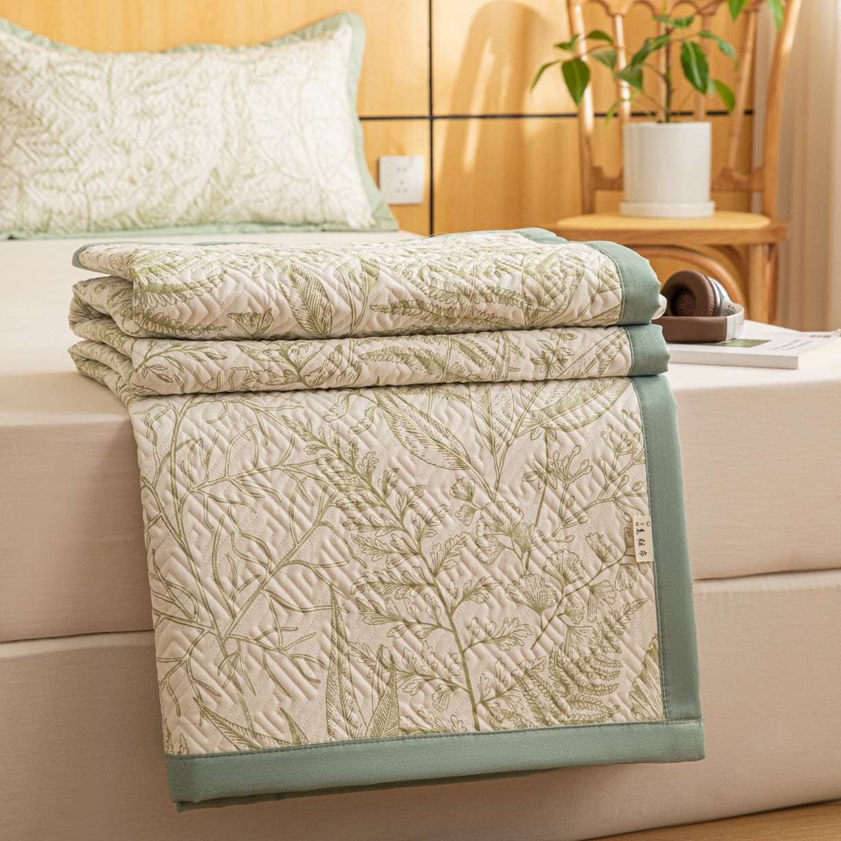 91家纺网 家纺一手货源 找家纺 女子家纺 2026新款宽边全棉纯棉老粗布绗缝夏季凉席席子 翠影-绿