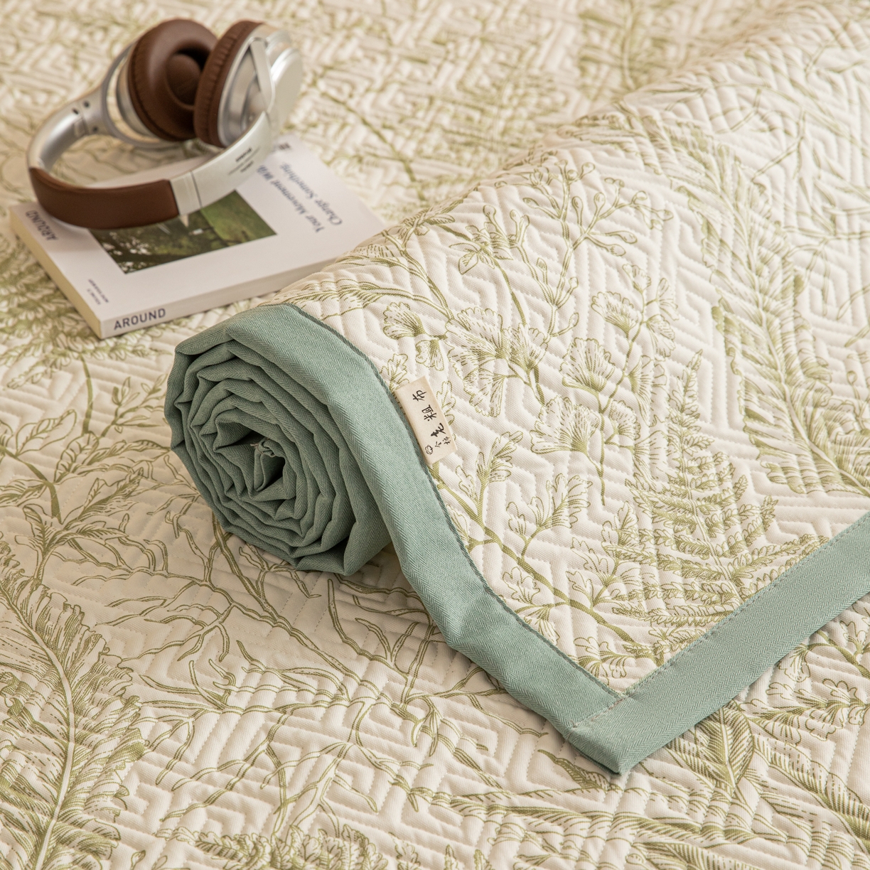 91家纺网 家纺一手货源 找家纺 女子家纺 2026新款宽边全棉纯棉老粗布绗缝夏季凉席席子 翠影-绿