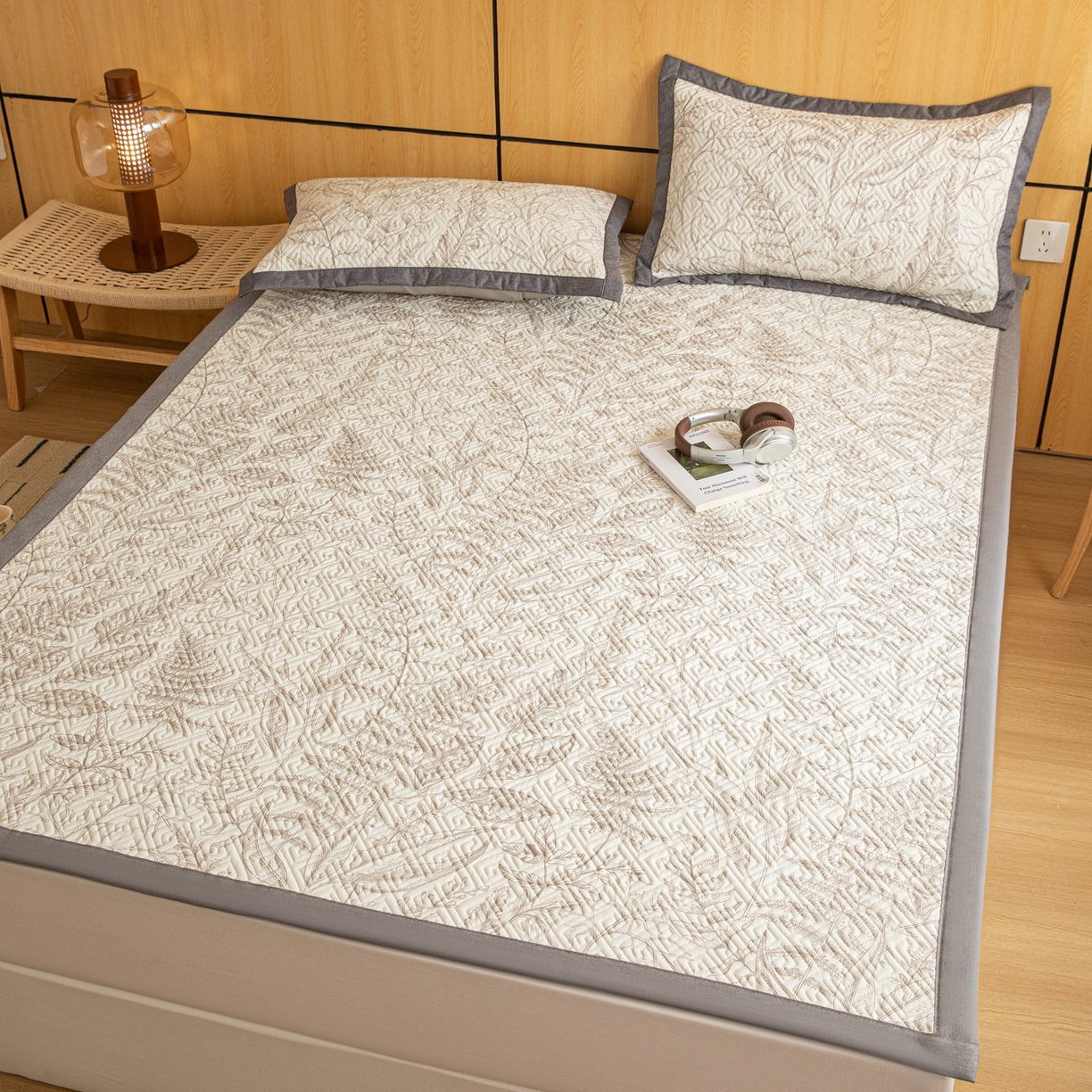 91家纺网 家纺一手货源 找家纺 女子家纺 2026新款宽边全棉纯棉老粗布绗缝夏季凉席席子 翠影-咖