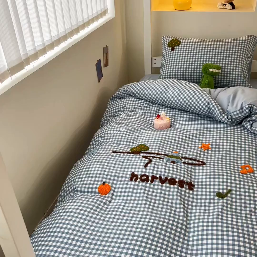 91家纺网 家纺一手货源 找家纺 欧妮家纺 2025新款学生床三件套学校宿舍单人寝室上下铺床上用品-提供买家秀 拉拉旅行-兰色格