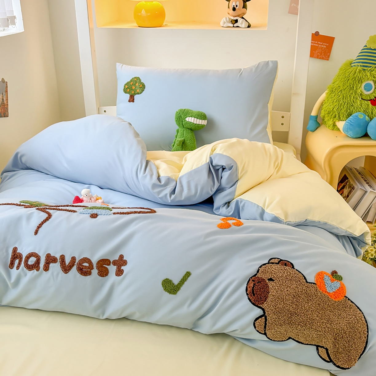 91家纺网 家纺一手货源 找家纺 欧妮家纺 2025新款学生床三件套学校宿舍单人寝室上下铺床上用品-提供买家秀 拉拉旅行-浅蓝黄