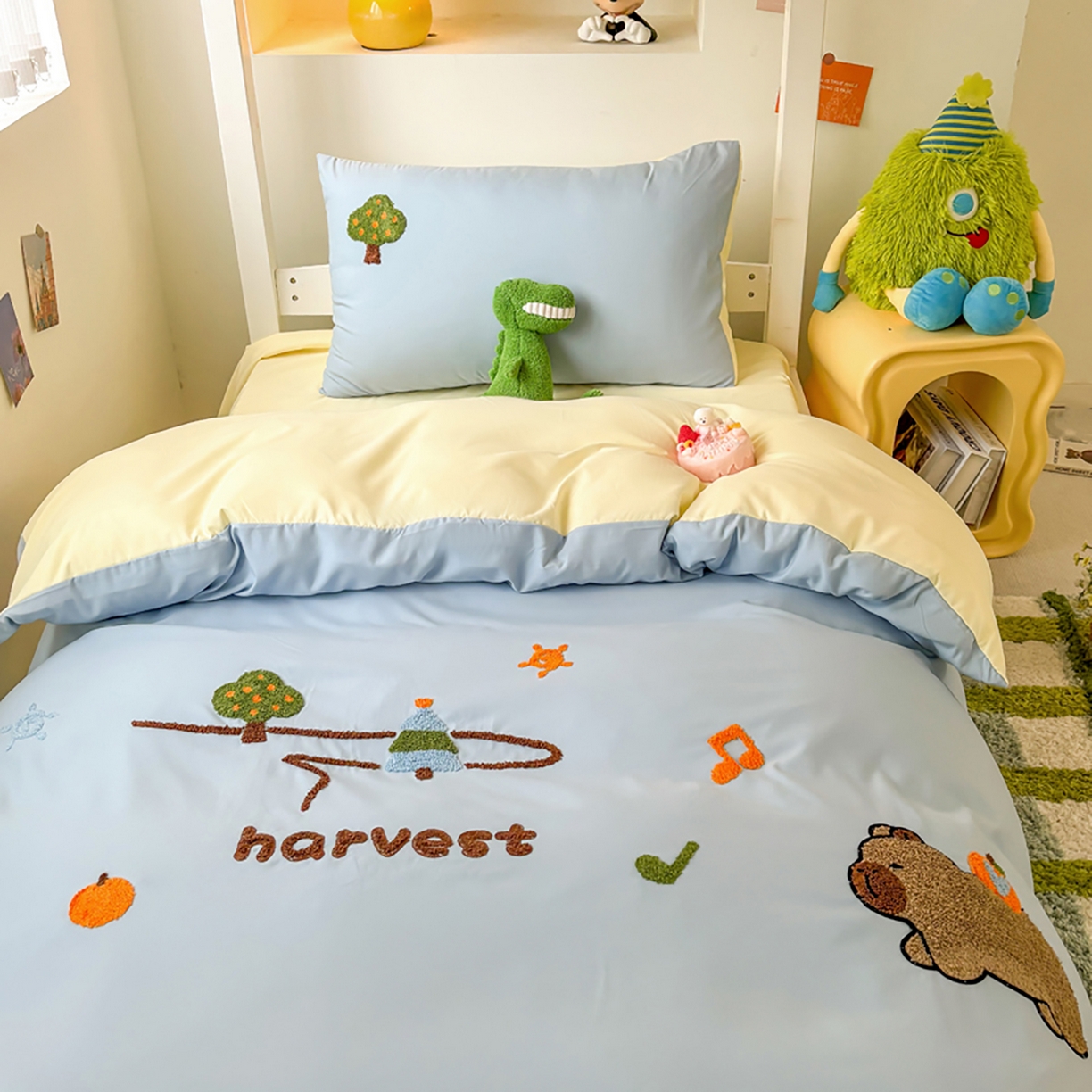 91家纺网 家纺一手货源 找家纺 欧妮家纺 2025新款学生床三件套学校宿舍单人寝室上下铺床上用品-提供买家秀 拉拉旅行-浅蓝黄