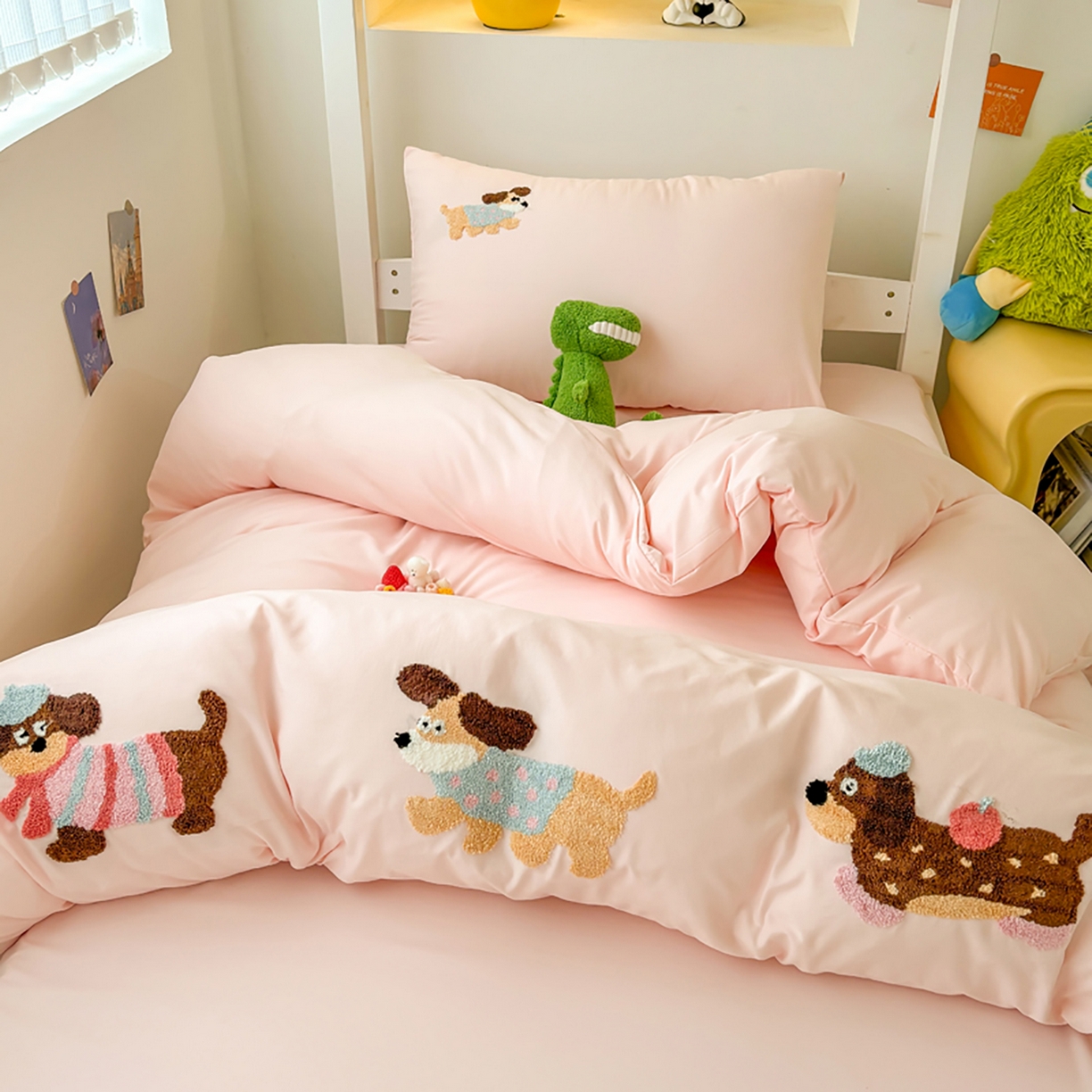 91家纺网 家纺一手货源 找家纺 欧妮家纺 2025新款学生床三件套学校宿舍单人寝室上下铺床上用品-提供买家秀 可爱狗狗-浅粉