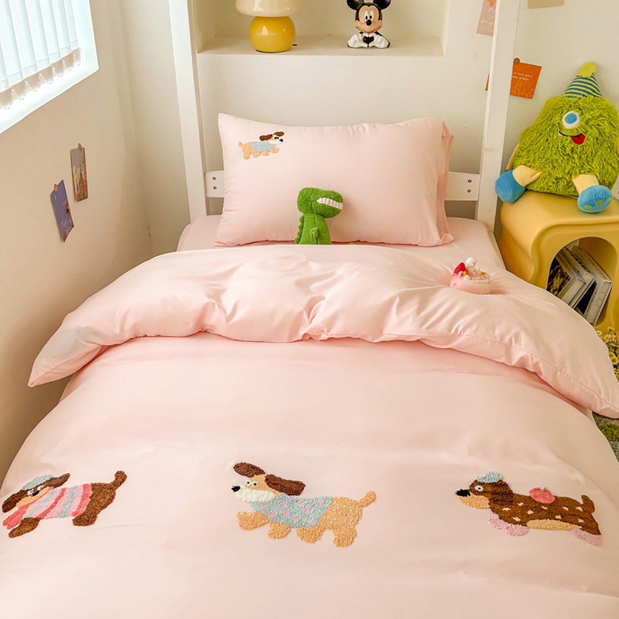 91家纺网 家纺一手货源 找家纺 欧妮家纺 2025新款学生床三件套学校宿舍单人寝室上下铺床上用品-提供买家秀 可爱狗狗-浅粉