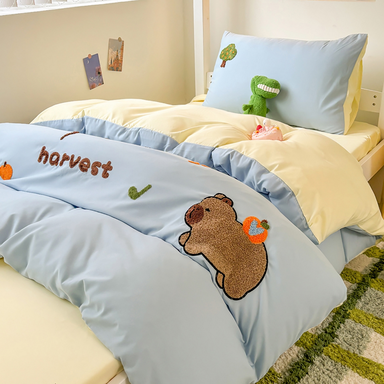 91家纺网 家纺一手货源 找家纺 欧妮家纺 2025新款学生床三件套学校宿舍单人寝室上下铺床上用品-提供买家秀 拉拉旅行-浅蓝黄