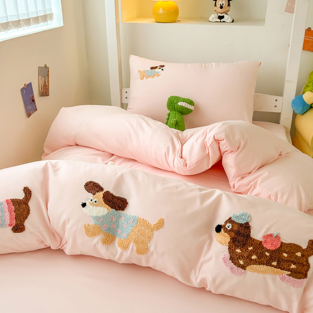 91家纺网 家纺一手货源 找家纺 欧妮家纺 2025新款学生床三件套学校宿舍单人寝室上下铺床上用品-提供买家秀 可爱狗狗-浅粉