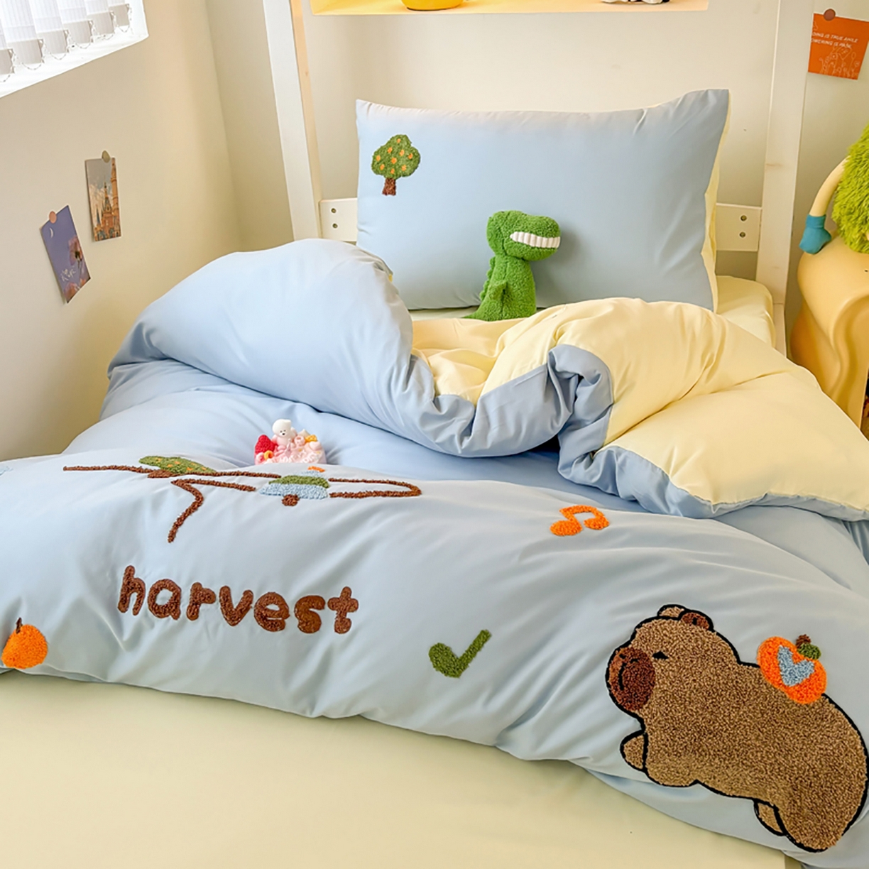 91家纺网 家纺一手货源 找家纺 欧妮家纺 2025新款学生床三件套学校宿舍单人寝室上下铺床上用品-提供买家秀 拉拉旅行-浅蓝黄