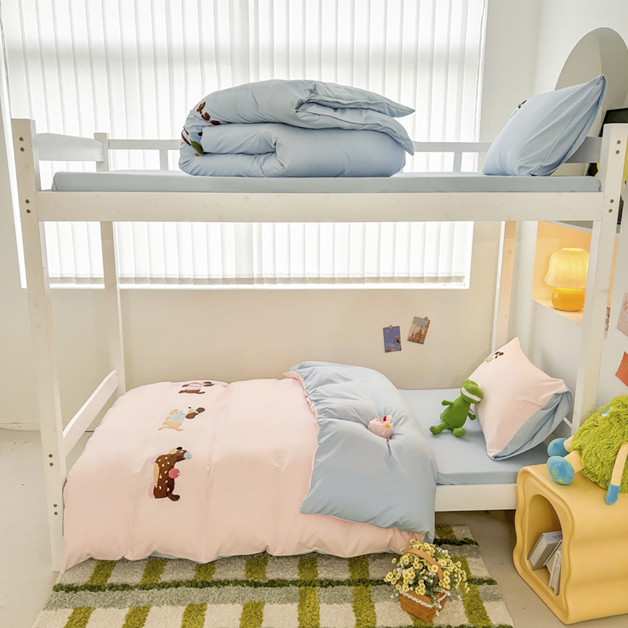 欧妮家纺 2025新款学生床三件套学校宿舍单人寝室上下铺床上用品-提供买家秀 可爱狗狗-浅粉蓝