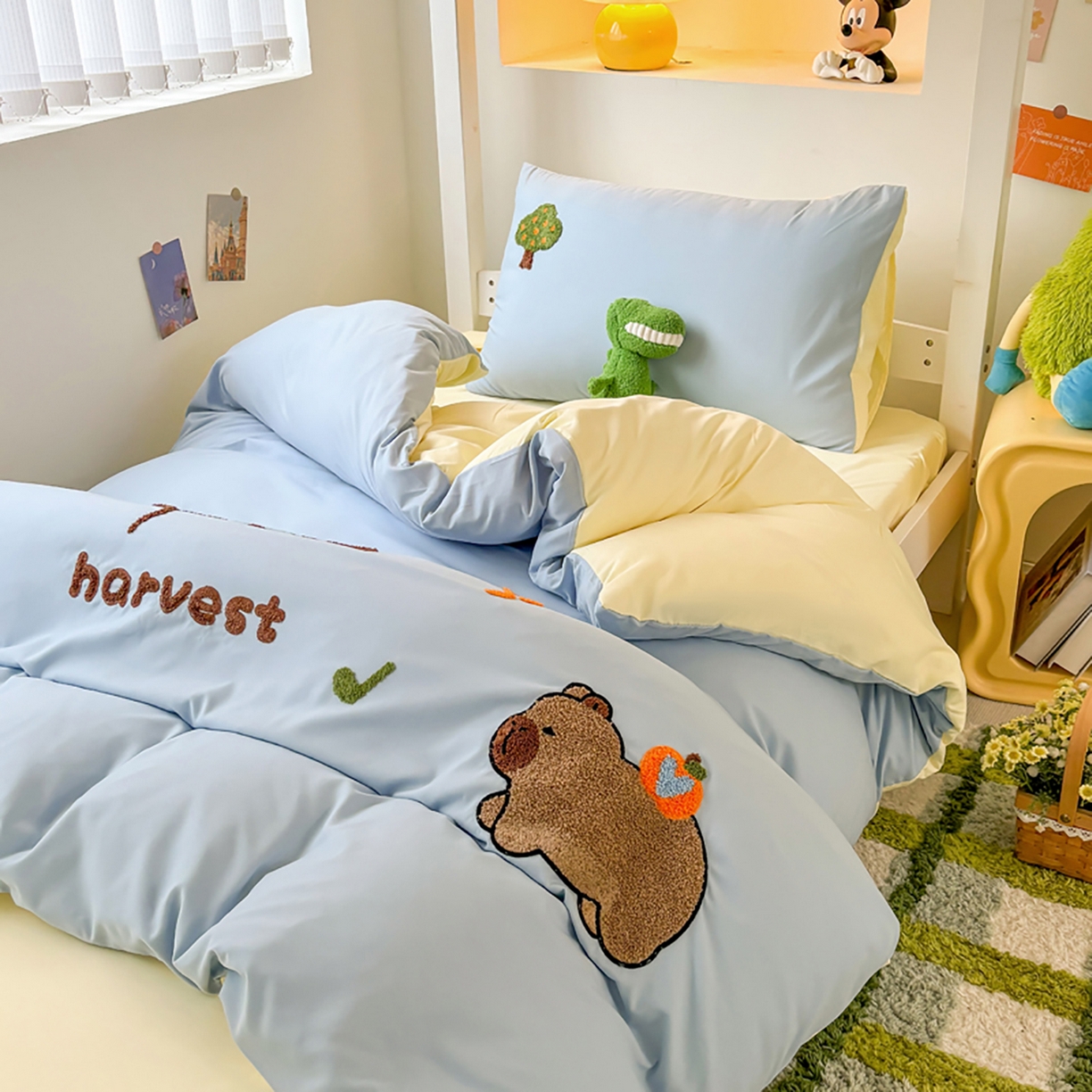 91家纺网 家纺一手货源 找家纺 欧妮家纺 2025新款学生床三件套学校宿舍单人寝室上下铺床上用品-提供买家秀 拉拉旅行-浅蓝黄