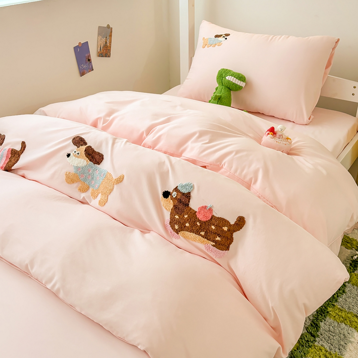 91家纺网 家纺一手货源 找家纺 欧妮家纺 2025新款学生床三件套学校宿舍单人寝室上下铺床上用品-提供买家秀 可爱狗狗-浅粉