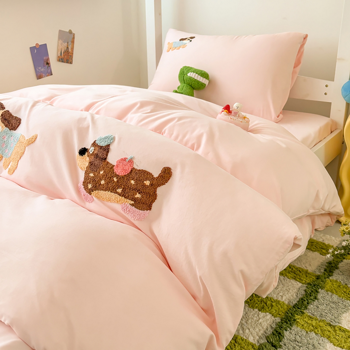 91家纺网 家纺一手货源 找家纺 欧妮家纺 2025新款学生床三件套学校宿舍单人寝室上下铺床上用品-提供买家秀 可爱狗狗-浅粉