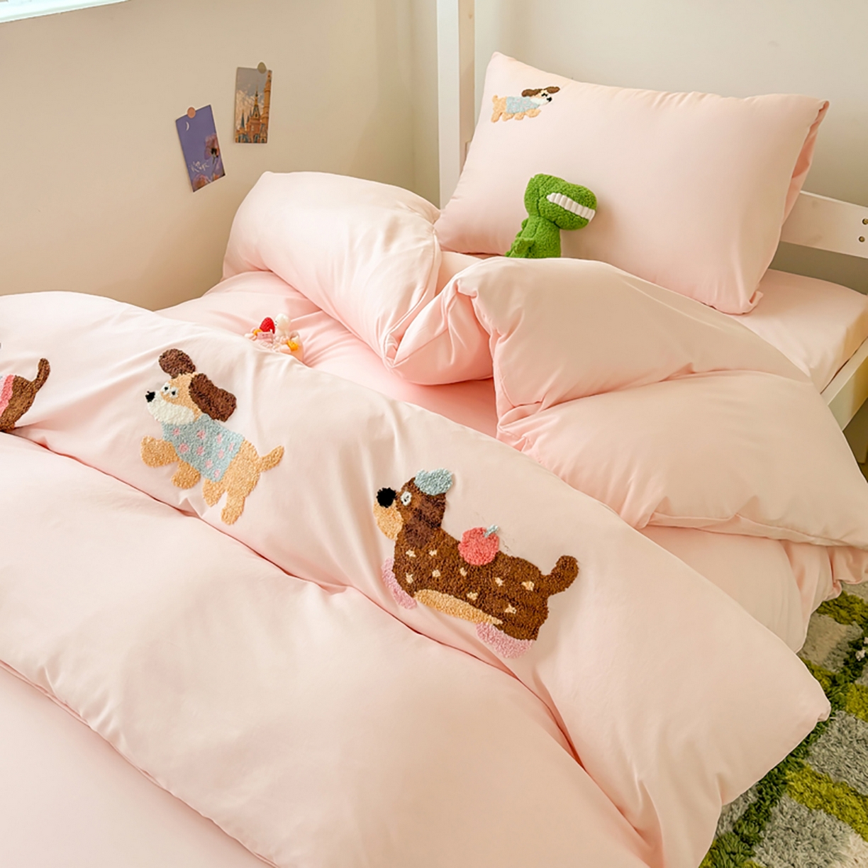 91家纺网 家纺一手货源 找家纺 欧妮家纺 2025新款学生床三件套学校宿舍单人寝室上下铺床上用品-提供买家秀 可爱狗狗-浅粉