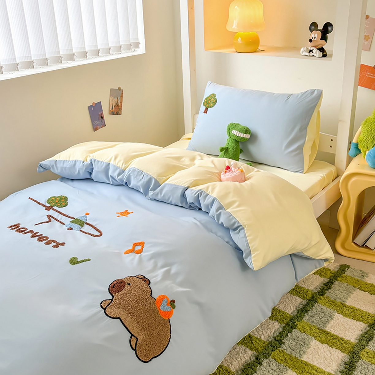 91家纺网 家纺一手货源 找家纺 欧妮家纺 2025新款学生床三件套学校宿舍单人寝室上下铺床上用品-提供买家秀 拉拉旅行-浅蓝黄