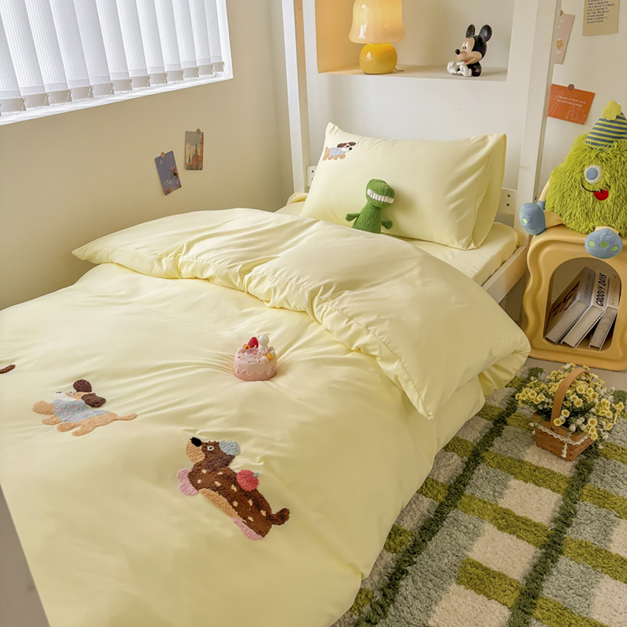 91家纺网 家纺一手货源 找家纺 欧妮家纺 2025新款学生床三件套学校宿舍单人寝室上下铺床上用品-提供买家秀 可爱狗狗-奶黄