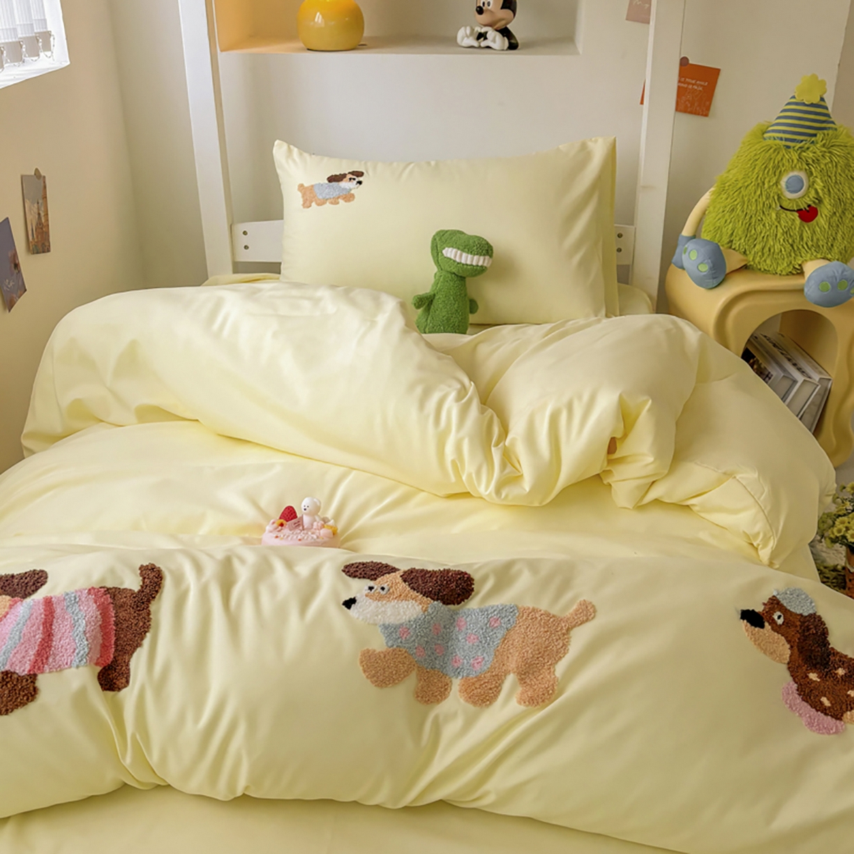 91家纺网 家纺一手货源 找家纺 欧妮家纺 2025新款学生床三件套学校宿舍单人寝室上下铺床上用品-提供买家秀 可爱狗狗-奶黄