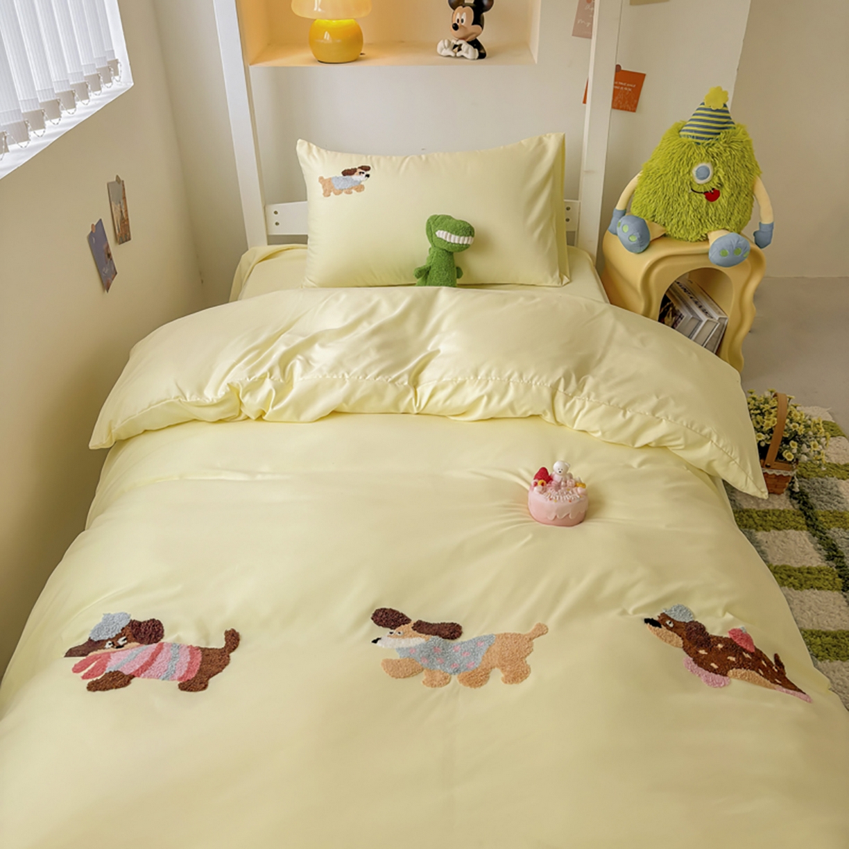 91家纺网 家纺一手货源 找家纺 欧妮家纺 2025新款学生床三件套学校宿舍单人寝室上下铺床上用品-提供买家秀 可爱狗狗-奶黄