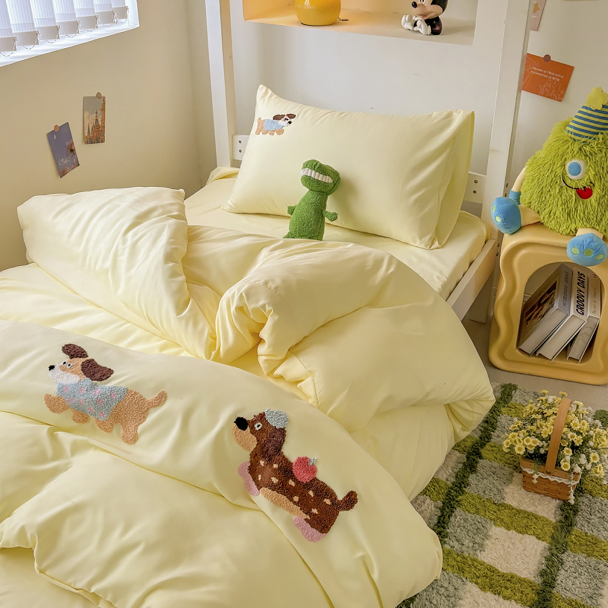 91家纺网 家纺一手货源 找家纺 欧妮家纺 2025新款学生床三件套学校宿舍单人寝室上下铺床上用品-提供买家秀 可爱狗狗-奶黄