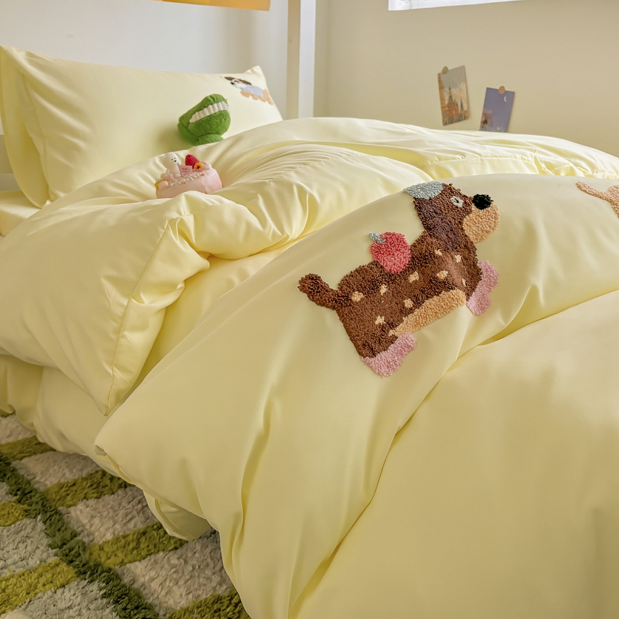 91家纺网 家纺一手货源 找家纺 欧妮家纺 2025新款学生床三件套学校宿舍单人寝室上下铺床上用品-提供买家秀 可爱狗狗-奶黄