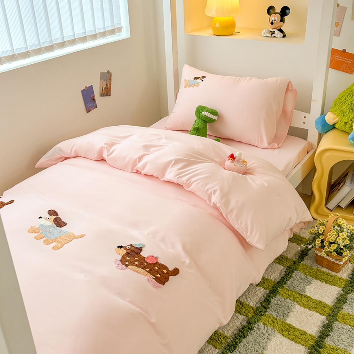 91家纺网 家纺一手货源 找家纺 欧妮家纺 2025新款学生床三件套学校宿舍单人寝室上下铺床上用品-提供买家秀 可爱狗狗-浅粉