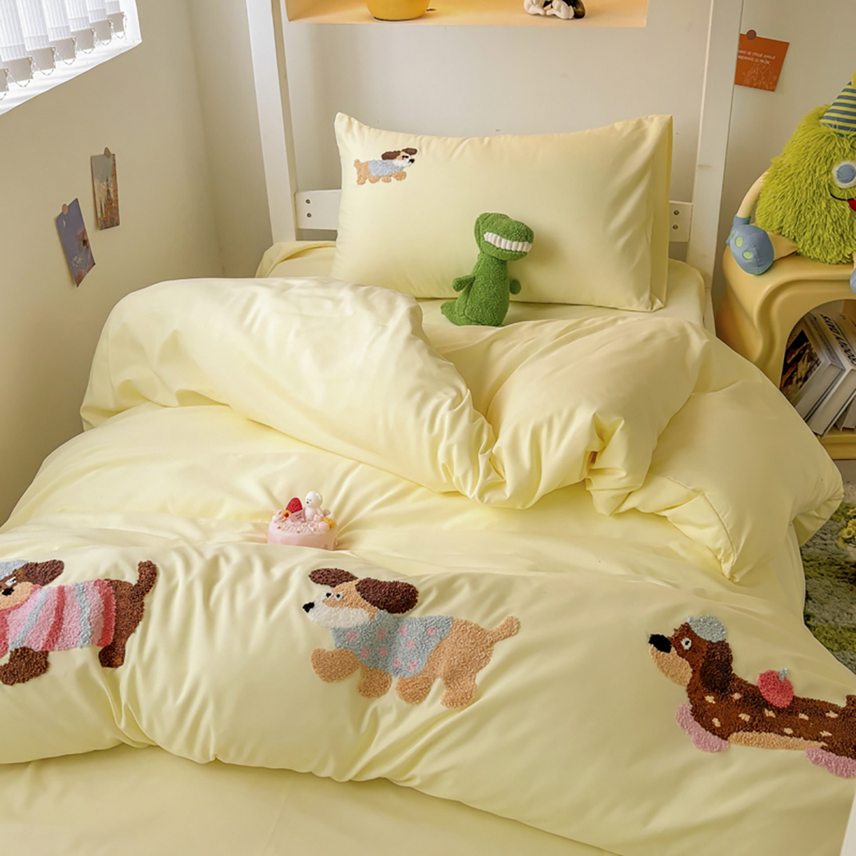 91家纺网 家纺一手货源 找家纺 欧妮家纺 2025新款学生床三件套学校宿舍单人寝室上下铺床上用品-提供买家秀 可爱狗狗-奶黄