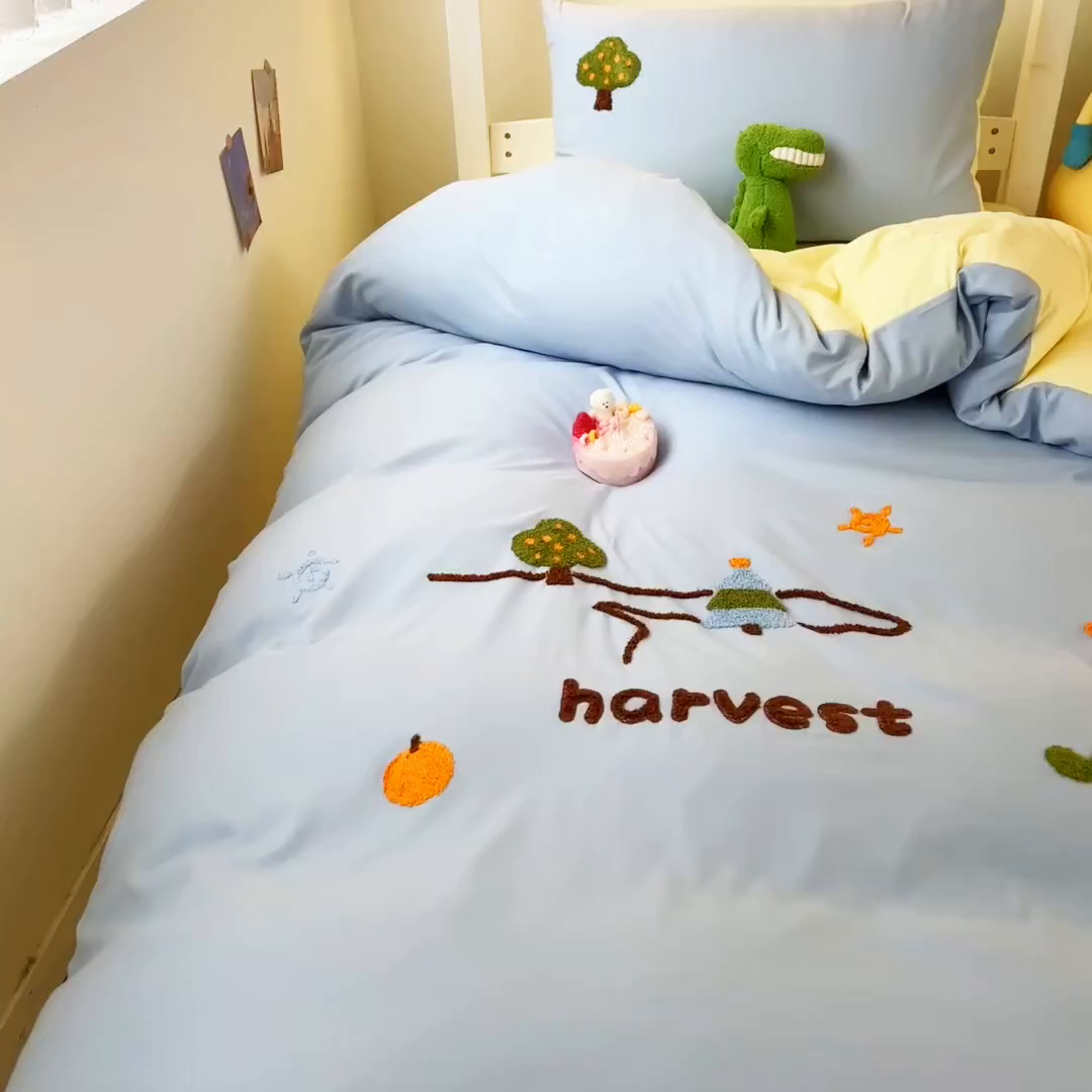 91家纺网 家纺一手货源 找家纺 欧妮家纺 2025新款学生床三件套学校宿舍单人寝室上下铺床上用品-提供买家秀 拉拉旅行-浅蓝黄