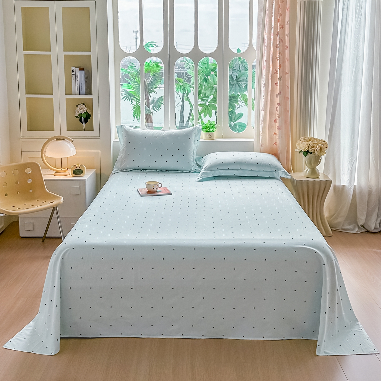 91家纺网 家纺一手货源 找家纺 卓缦家纺 2026新款波点四季款床单卧室宿舍学生单品床单床单单件 良品浅冰兰