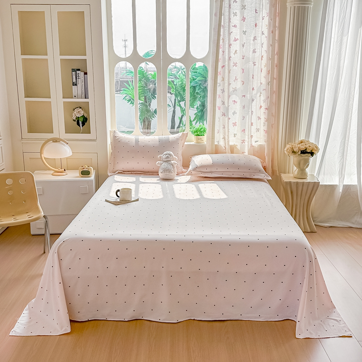 91家纺网 家纺一手货源 找家纺 卓缦家纺 2026新款波点四季款床单卧室宿舍学生单品床单床单单件 良品樱花粉