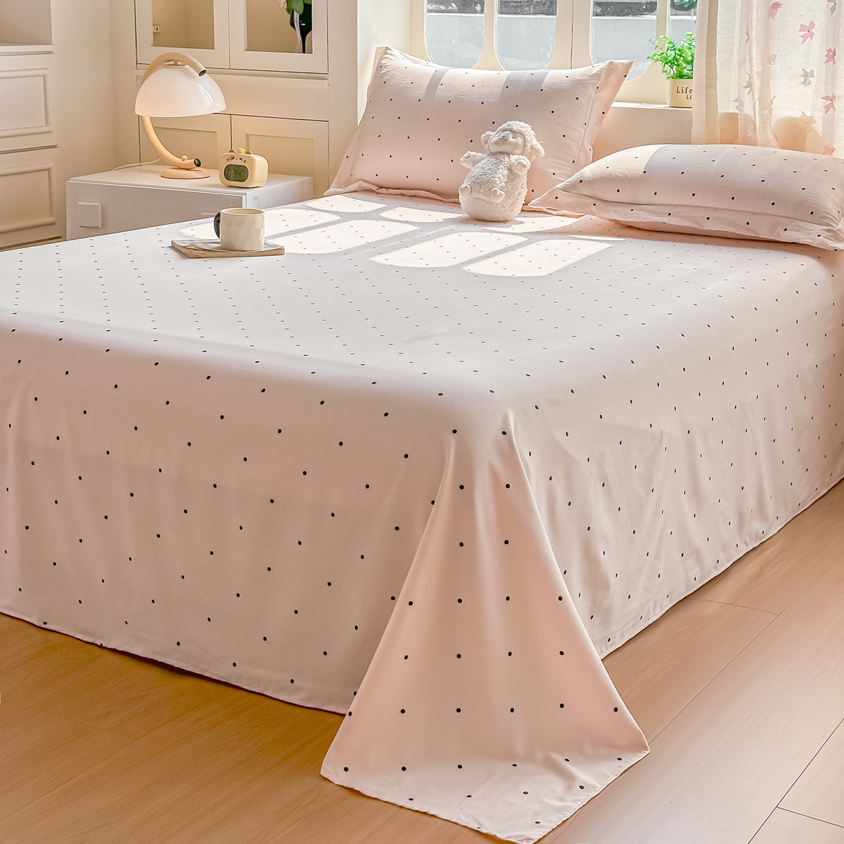 91家纺网 家纺一手货源 找家纺 卓缦家纺 2026新款波点四季款床单卧室宿舍学生单品床单床单单件 良品樱花粉