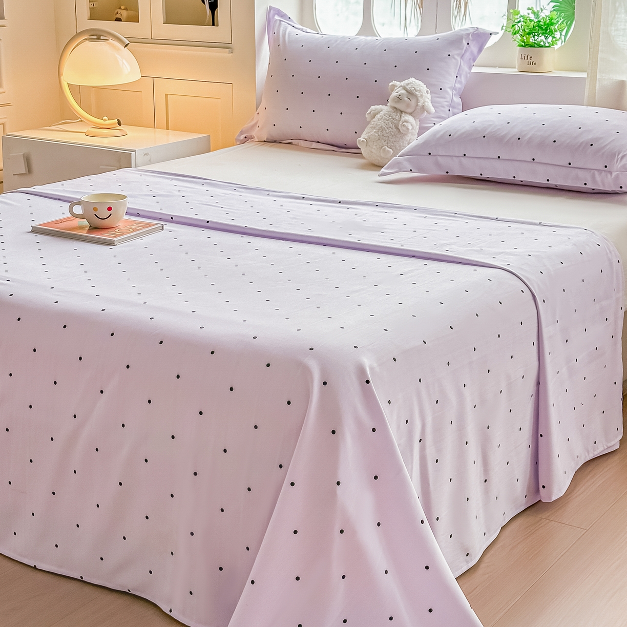 91家纺网 家纺一手货源 找家纺 卓缦家纺 2026新款波点四季款床单卧室宿舍学生单品床单床单单件 良品风信紫