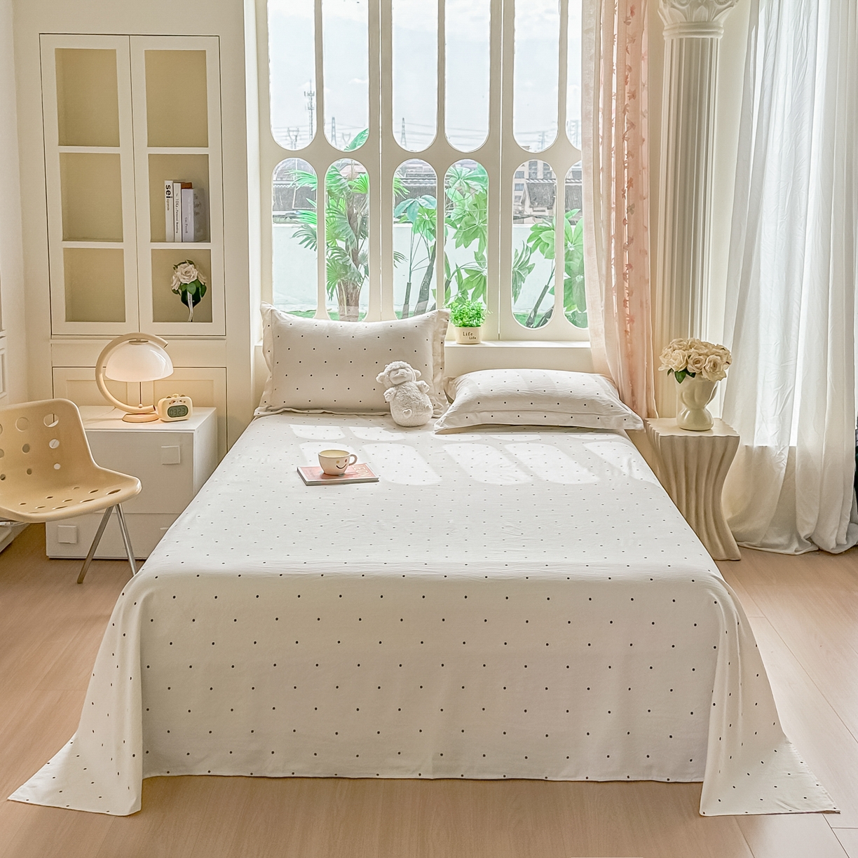 91家纺网 家纺一手货源 找家纺 卓缦家纺 2026新款波点四季款床单卧室宿舍学生单品床单床单单件 良品象牙白