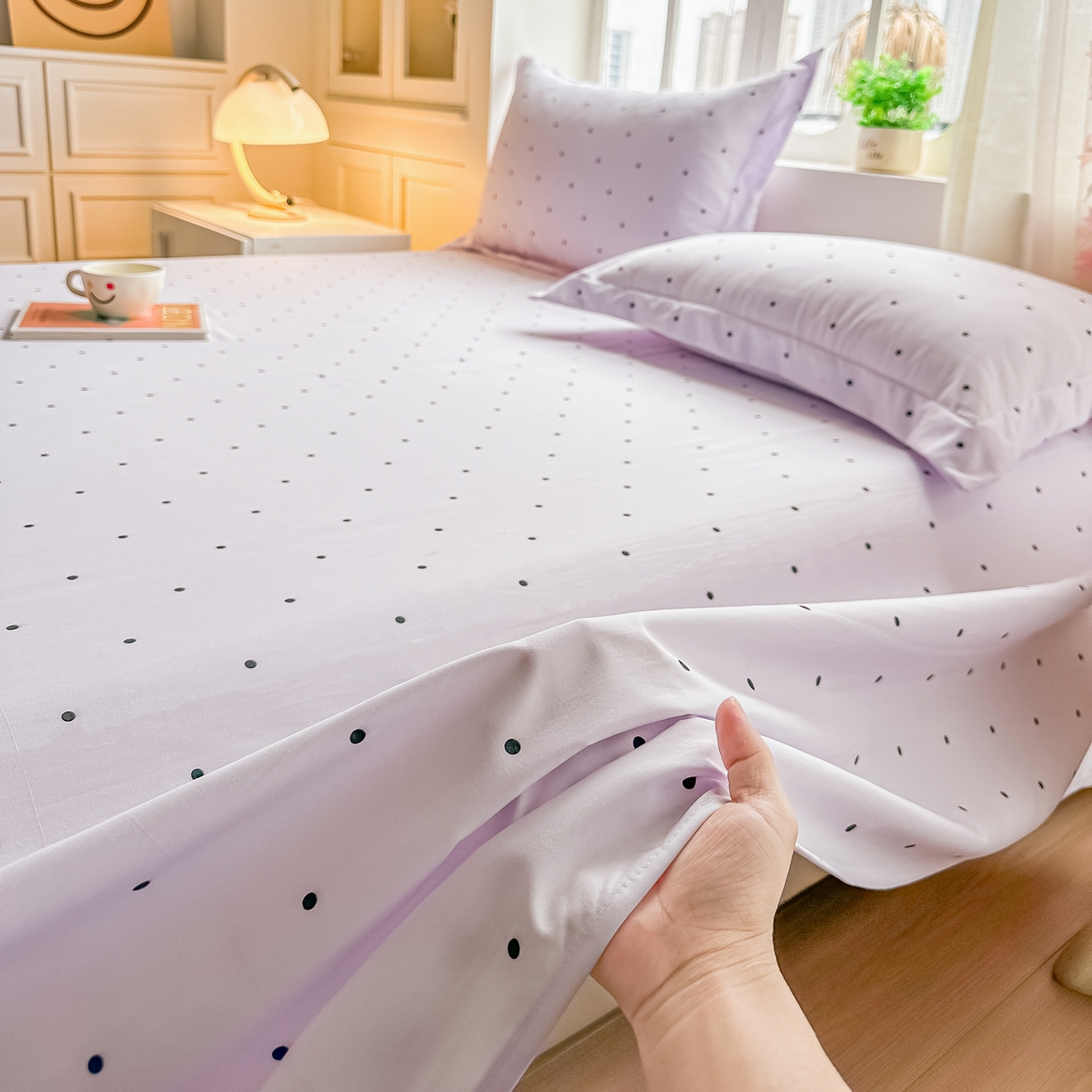 91家纺网 家纺一手货源 找家纺 卓缦家纺 2026新款波点四季款床单卧室宿舍学生单品床单床单单件 良品风信紫